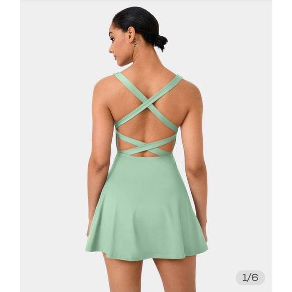 Halara Dresses & Skirts - Halara Crisscross Backless Plain 2-Piece Barre Ballet Dance Flared Dress-Venus